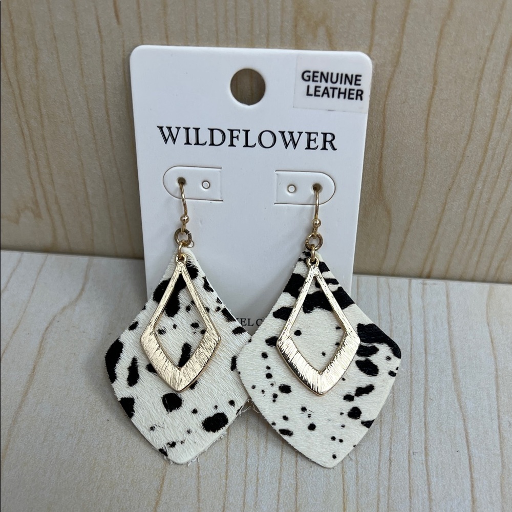 Wildflower Golden and Genuine Cow Hide Earrings